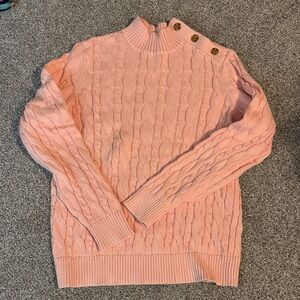 Lands' End Light Pink Cable Knit Turtleneck Sweater